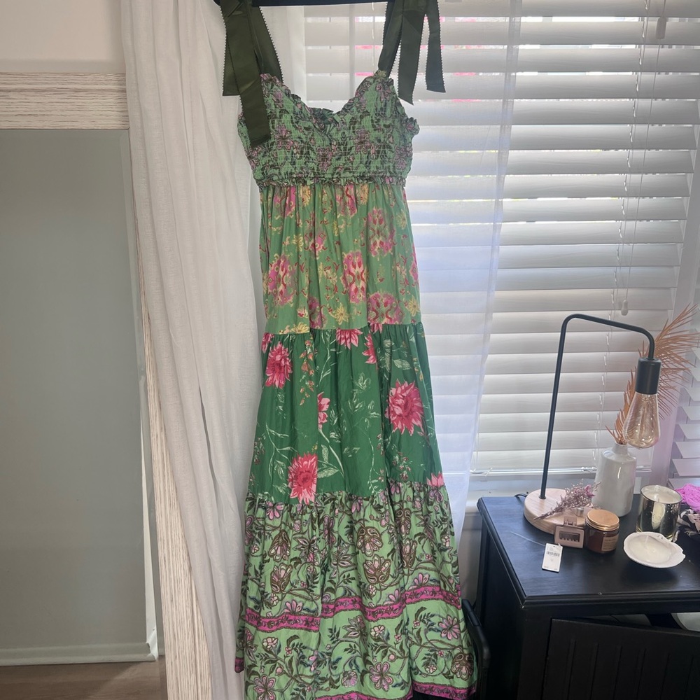 Free People Floral Maxi Dress in Green and Pink